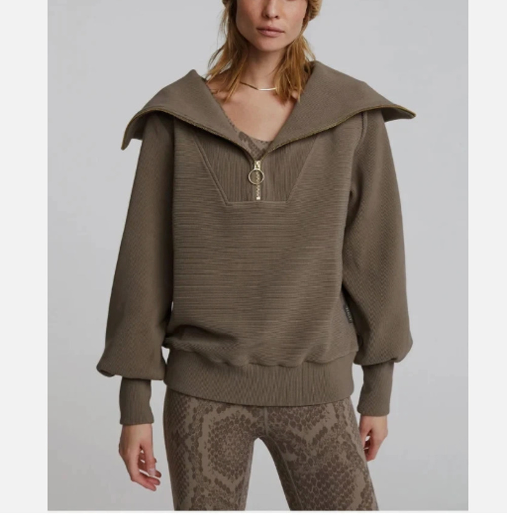 Varley Vine XS Half-Zip Pullover Sweatshirt Ottoman Ribbed Olive Taupe Granola